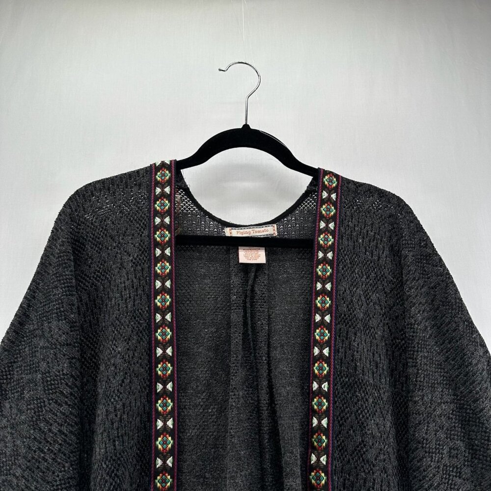 Flying Tomato Kimono Crochet Duster Cardigan Sz S/M Open Front Batwing Boho Gray - Picture 3 of 11